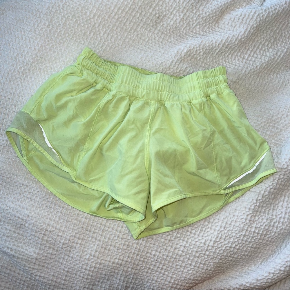 Lululemon Hotty Hot Low-Rise Lined Short 2.5" in Neon Yellow Green
